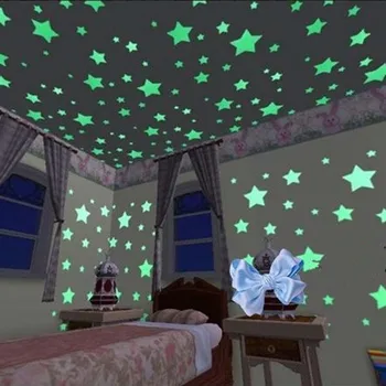 100 vnt. 3D žvaigždės švyti, spindi tamsoje Šviesos ant Sienos Žėrintis Lipdukai, Vaikų Kambarys gyvenimo kambario Sienos Lipdukas Namų Puošybai