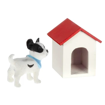 1:12 Miniatiūriniai Lėlių Namai Miniatiūriniai Gyvūnų Šuo su psia buda Kieme Aksesuaras Žaislas Playset
