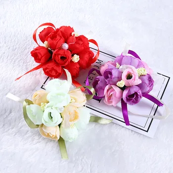 Vestuvių modeliavimas riešo gėlių vestuvių prekių šilko gėlių pearl riešo gėlių vestuvių vertus gėlių bridesmaid riešo gėlių
