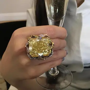 Prabanga Moterų Perdėtai Didelis Kvadratinių Supjaustyti Šampano Cirkonis Aukso Spalvos Žiedas Jubiliejų Dalyvavimas Kokteilis Žiedai, Papuošalai