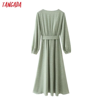 Tangada 2021 prancūzų Stiliaus Moteris Žaliųjų Taškų Spausdinti Marškinėliai Suknelė su Brūkšniu Derliaus ilgomis Rankovėmis Office Ponios Maxi Suknelė 5X62