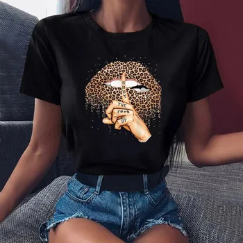 Vasaros Mados Marškinėliai Lūpų Leopard 