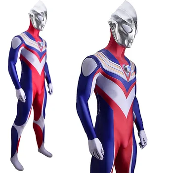 Filmo Ultraman Tiga Cosplay Kostiumų su Šviesos Kaukė Fullboday Helovinas Kostiumas Superhero Jumpsuit Vyrų/Moterų//kids