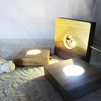 Rankų darbo Kvadratinių Medinių LED Šviesos pagrindas Naktį lempose Stovi Krištolo Stiklo Derva Meno Dispaly Puošyba, Dekoras