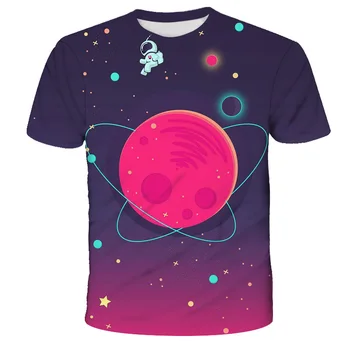 Kosmoso astronautas 3D T-shirt, išspausdintas žvaigždės, dangus, berniukų ir mergaičių, miesto mados tendencijų drabužius