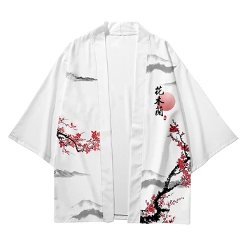 6XL Balta Hua Mulan Kinų Stiliaus Rinkiniai Mados Japonų Kimono Paplūdimio Harajuku Vyrų, Moterų Megztinis Haori Azijos Drabužių Ziajać Kostiumas