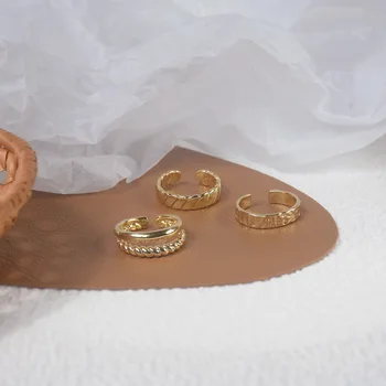 Subtilus Juvelyrikos 14K Aukso spalvos Reguliuojamo Žiedai Moterims Paprasta Stiliaus Sužadėtuvių Žiedai Rinkinys