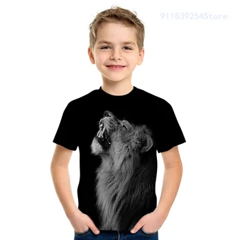 2021 Vasaros Mergaitės Ir Berniukai, Gyvūnų Liūtas 3D Atspausdintas T-Shirt Asmenybės Atsitiktinis Mados Hip-Hop Street Cool Kids