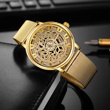 Mados Žiūrėti Sidabro Aukso Prabangos Tuščiavidurio Plieno Laikrodžiai Vyrams, Moterims, Unisex Hombre Kvarcinis Laikrodis Laikrodis Retro naujų laikrodžių vyrams