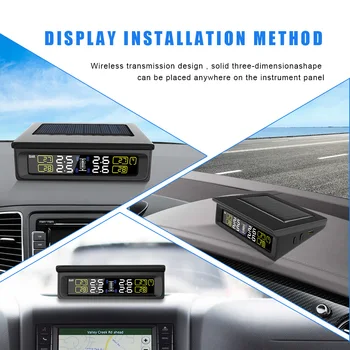 Saulės TPMS Padangų Slėgio Stebėjimo Sistema, LCD Ekranas Keičiamo Akumuliatoriaus VSI/BAR Režimas su 4 Vidaus/Išorės Jutiklis