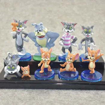 9pcs/ Set Disney Animaciją Tomas Ir Džeris PVC Veiksmų Skaičiai Mini Katės Ir Pelės Modelį, Žaislų, Animacinių filmų Gyvūnų Duomenys Vaikams Dovanos