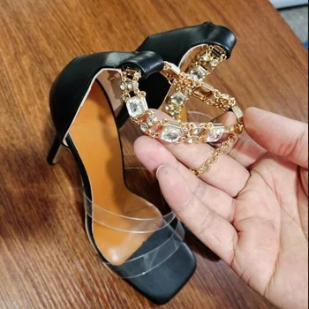 Karšto Kulkšnies Vestuvių aukštakulnį Lady Aukšti Kulniukai Zapatillas Moterų batai Juoda Plius Dydis Moterų Sandalai A395