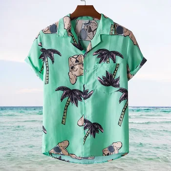 Vyrams trumpomis Rankovėmis Atvartas Atspausdinta Marškinėliai Atogrąžų Lapų Modelio Gėlių Marškinėliai Atsitiktinis Vasaros Havajų Atostogų Camisa Viršūnės S-3XL