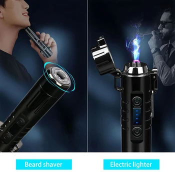 Naujas Pulsas USB Elektros Žiebtuvėlis Su Razor Barzdos Skustuvas Vėjo Dual Plazmos Lanku Įkraunama Lengvesni Cigarečių Uždegimo Įtaisus