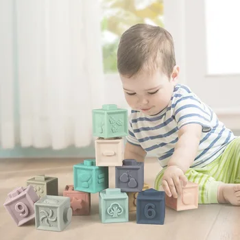 Kūdikio Minkšti Žaislai Jutimo Silikono Švietimo Blokai 3D Hanging Ball Kūdikiams Gumos Teether Išspausti Vonios Žaislai mažiems Vaikams
