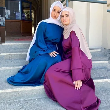Moterys Vasarą Satino Abaja Paprasto Spalvų Blyksnius Rankovėmis Abaja Suknelė Moterims Maxi Suknelė Ramadanas Eid ilgomis Rankovėmis Linijos, Dubajus Arabų