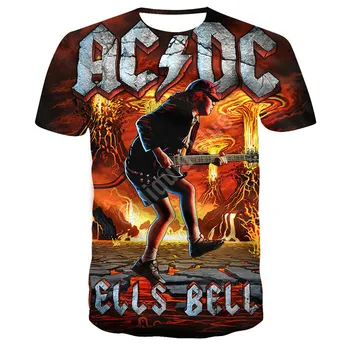 Roko Grupė Viršuje T-shirt Harajuku O-Kaklo Kvėpuojantis Vasaros 3D AC/DC Letter Spausdinimo vyriški T-shirt Negabaritinių marškinėliai