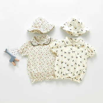 Kūdikių naujagimių vasaros drabužių medvilnės romper+bžūp kūdikis, berniukas, mergaitė, drabužiai 0-24 mėnesių kūdikis komplektus šalis gimtadienio komplektai vaikams