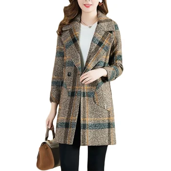 Rudens-žiemos Mados Pledas Vilnonis paltas Moterims korėjos Atsitiktinis ilgai Vilnoniai paltai Moterų dvieiliai Plius dydis Paltas 5XL F787