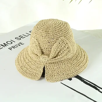 Tėvų-vaikų Rafija Lankas Saulės Skrybėlę Platus Kraštų Floppy Vasaros Skrybėlės Moterų Paplūdimio Panama Šiaudų Dome Kibiro Kepurę Atspalvį Skrybėlę