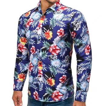 Aukštos kokybės 2020 m. pavasarį, Rudenį naujų vyrų mados tendencijos spausdinti atvartas, vyriški ilgomis rankovėmis gėlių suknelė marškinėliai laukinių atsitiktinis megztinis