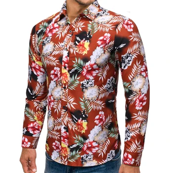 Aukštos kokybės 2020 m. pavasarį, Rudenį naujų vyrų mados tendencijos spausdinti atvartas, vyriški ilgomis rankovėmis gėlių suknelė marškinėliai laukinių atsitiktinis megztinis