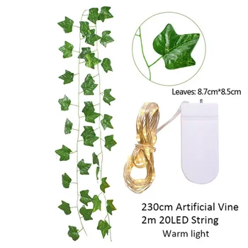 2.3 m Dirbtiniai Augalai Žalia Lapų Girlianda Su 2m Led Styginių Šviesos Lapų Ivy Vynuogių Namų Dekoracijas, Vestuvių Dekoras 