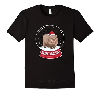 Hip-Hop Tee Marškinėliai Įgulos Kaklo Medvilnės Wombat Linksmų Kalėdų Eglutės Kamuolį Trumpas Rankovėmis Tee Vyrams