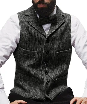 Ruda Vyrų Kostiumas, Marškiniai Juoda Liemenė Liemenė Vyras Steampunk Striukė Dryžuotas Tvido V-neck Slim Fit Gilet Homme Vestuvių Apranga