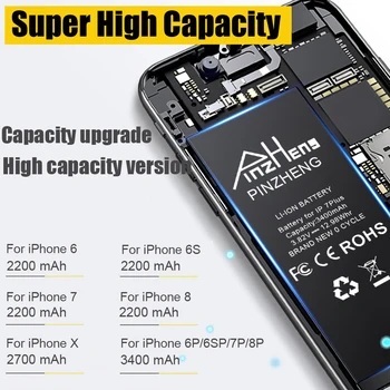 PINZHENG Bateriją, Skirta iPhone 6 6s 7 8 Plius Originalus, Didelės Talpos Bateria Pakeitimo Batterie 