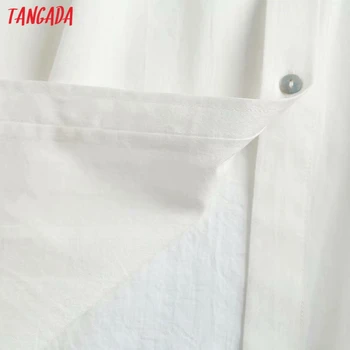 Tangada Moterų Kietas Aukštos Kokybės Medvilnės, Baltos spalvos Marškinėliai ilgomis Rankovėmis Kietas Pasukite Žemyn Apykaklės Elegantiškas Biuras Ponios Viršūnes 4C106