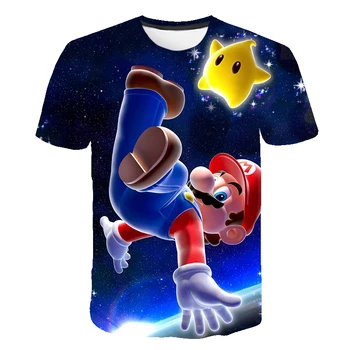 2021 m. Vasarą naujiems karšto pardavimo vaikų 3D animaciją T-shirt Harajuku stilius klasikinis žaidimas Super Mario berniukas ir mergaitė, O kaklas trumpas rankovėmis marškinėliai