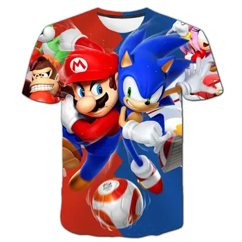2021 m. Vasarą naujiems karšto pardavimo vaikų 3D animaciją T-shirt Harajuku stilius klasikinis žaidimas Super Mario berniukas ir mergaitė, O kaklas trumpas rankovėmis marškinėliai
