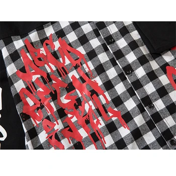 Harajuku Pledas Marškiniai Vyrams Hip-Hop Kratinys ilgomis Rankovėmis Marškinėliai Vyrams, Moterims Punk Stiliaus Kūrybos Laiškas Išspausdintas Viršūnes Streetwear WY094