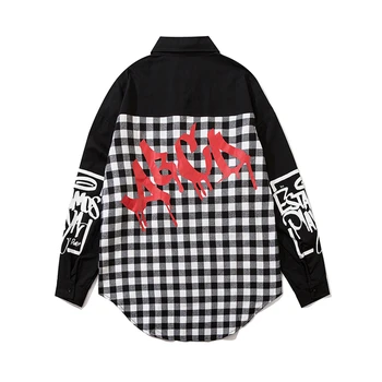 Harajuku Pledas Marškiniai Vyrams Hip-Hop Kratinys ilgomis Rankovėmis Marškinėliai Vyrams, Moterims Punk Stiliaus Kūrybos Laiškas Išspausdintas Viršūnes Streetwear WY094