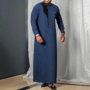 Kaftan Suknelė Vyrų Drabužiai Dubajus Abaja Afrikos Dashiki Vyrų 2021 Riched Kaftan Vyras ilgomis Rankovėmis Mėlyna Atsitiktinis Musulmonų Drabužiai