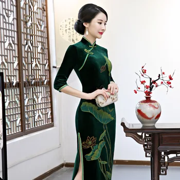 2021 aksomo cheongsam kostiumas qipao suknelė tradicinių cheongsam plius dydis suknelės moterims 4xl 5xl 6xl