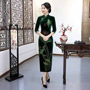 2021 aksomo cheongsam kostiumas qipao suknelė tradicinių cheongsam plius dydis suknelės moterims 4xl 5xl 6xl