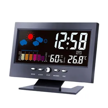 Skaitmeninis Termometras su Drėgmėmačiu Oras Stotis Žadintuvas Temperatūros Indikatorius Spalvingas LCD Kalendorius, Balso aktyvuota