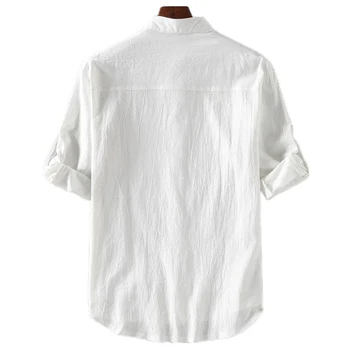Kietojo Shirt Mens Stovėti Apykaklės Atsitiktinis Pusė Rankovės Atsitiktinis Marškinėliai Vyrams Lino Camisa Negabaritinių Kvėpuojantis Kinų Stiliaus Chemise Homme