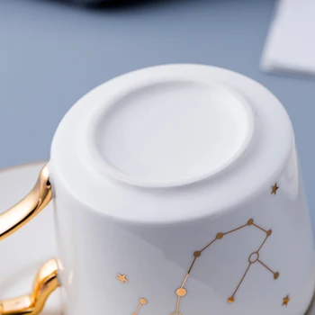 Wourmth 12Constellations Kavos puodelio Lėkštė Balta Ir Aukso Kaulų Kinijos Porceliano patys puodeliai Su Nerūdijančio Plieno Šaukštas Zodiako Taurė