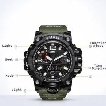 SMAEL 2021 Mados, Vyrai Sporto Laikrodžiai Dvigubas Ekranas Analoginis Skaitmeninis LED Elektroniniai Kvarciniai Laikrodžiai Vandeniui Šviesos Laikrodis