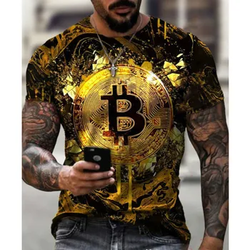 Mados Atsitiktinis Vyrų T-Shirt Bitcoin 3D Spausdinimo Trumpas Rankovės Prarasti T-shirt Slim O-Kaklo Megztinis
