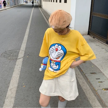 Vasaros Negabaritinių Marškinėliai Moterims Harajuku Kawaii Animacinių Filmų Spausdinti Tees Mados Puloveris Street Wear Trumpas Rankovės Viršų Moteriška