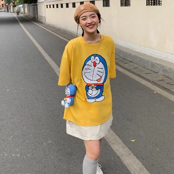 Vasaros Negabaritinių Marškinėliai Moterims Harajuku Kawaii Animacinių Filmų Spausdinti Tees Mados Puloveris Street Wear Trumpas Rankovės Viršų Moteriška