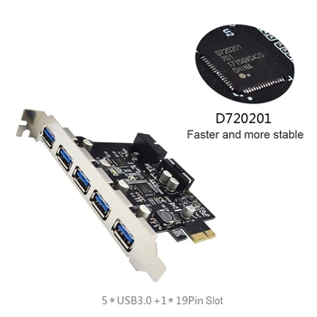 USB 3.0 PCI-E Išplėtimo Plokštę 5 Uostai KONCENTRATORIUS Adapteriu KOMPIUTERIO PCI Express Extender Modulis Valdybos LINUX sistema