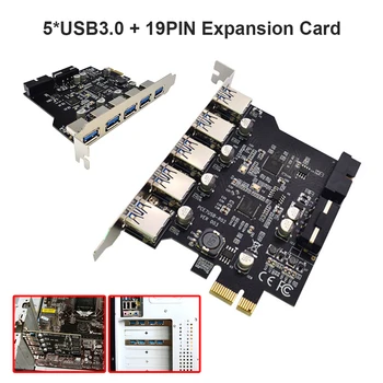 USB 3.0 PCI-E Išplėtimo Plokštę 5 Uostai KONCENTRATORIUS Adapteriu KOMPIUTERIO PCI Express Extender Modulis Valdybos LINUX sistema