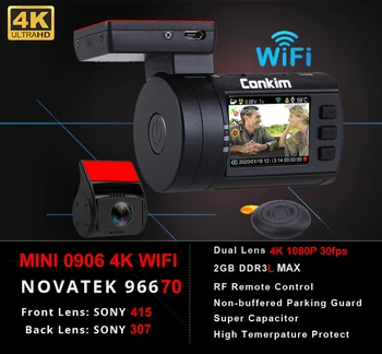 Conkim Dual 1080P Objektyvas Mini 0906 4K DVR WIFI GPS Automobilių Brūkšnys Kameros, Loop Įrašymo Naktinio Matymo RF Nuotolinio valdymo pultelis Automobilių DVR