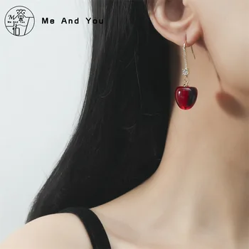 Pietų Korėjos Naujas Stilingas Sweet Red Cherry Asmenybės Dizaino Kabantys Auskarai Moterų Mielas