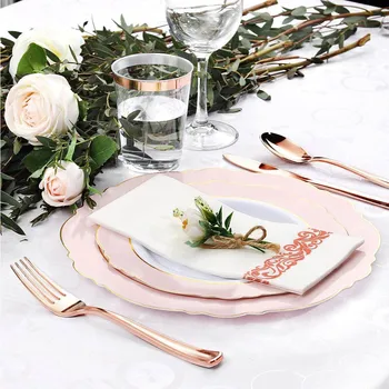 60 rose gold krašto plastiko plokštės vienkartiniai vakarienė plokštės tinka high-end grupė ir vestuvių dieną, motinos dieną šalies prekių